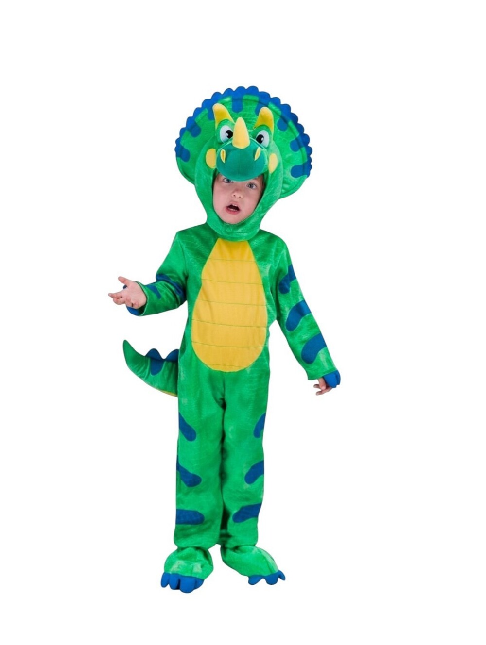 Green Triceratops Kids Costume with Yellow Belly, 3T